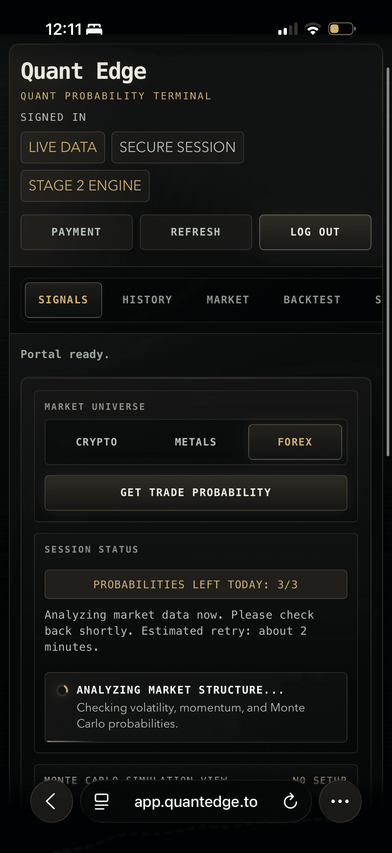 QuantEdge mobile portal interface placeholder